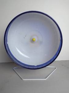 lot 3116 image: White and Blue Large Plastic Rodent Wheel for Gerbels, Guinea Pigs and Other Small Animals