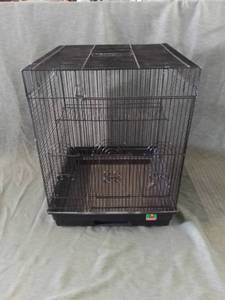 lot 4233 image: Square TOP WING Black Metal Wire Bird Cage With Removable Tray For Easy Cleaning - 3 Small Doors And 1 Big Door - Metal Wire Shelf