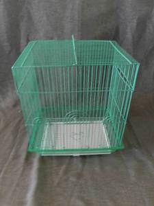 lot 4243 image: Green Small Metal Wire BIRD CAGE - 3 Cage Doors - Removable Tray For Easy Cleaning 13 X 9.5 X 15.5