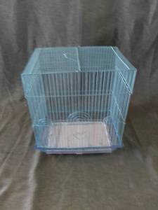 lot 4244 image: Light Blue Small Metal Wire BIRD CAGE - 3 Cage Doors - Removable Tray For Easy Cleaning 13 X 9.5 X 15.5