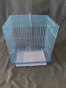 lot 4245 image: Blue Small Metal Wire BIRD CAGE - 3 Cage Doors - Removable Tray For Easy Cleaning 13 X 9.5 X 15.5