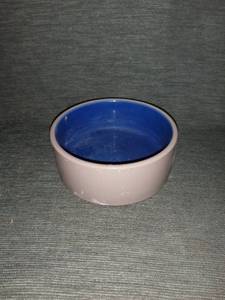 lot 4256 image: Small Ceramic Feeding Bowl For Animals - Blue And Brown - Used