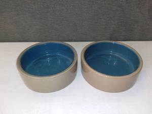 lot 5183 image: Pair of Medium Size Heavy Stoneware Crock Dog Bowls