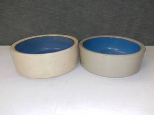 lot 5184 image: Pair of Medium Size Heavy Stoneware Crock Dog Bowls
