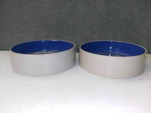lot 5185 image: Pair of Large Size Heavy Stoneware Crock Dog Bowls