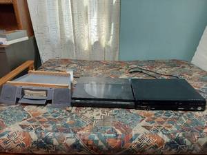 lot 3115 image: VHS  DVD Recorder, Turntable and Speakers