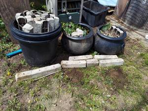 lot 3171 image: 3 Plastic Pots with Plastic Fuax Stone