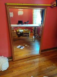 lot 3256 image: Beveled Edge Mirror with Oak Frame