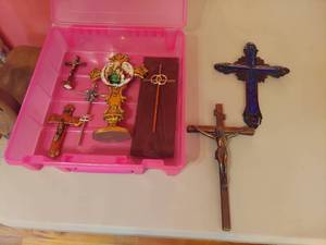 lot 3268 image: Bin with Crosses and Crucifixes