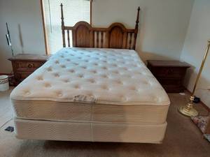 lot 6204 image: Queen Size Bed with Simmons Beautyrest Mattress Set and 2 Night Stands