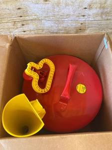 lot 5505 image: Eagle Mfg Type l Safety Cans, Gas, 5 gal, Red, Funnel