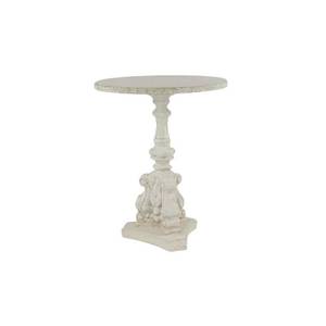 lot 4183 image: Decmode French Country Round White Wooden End Table w Ornate Scrollwork, 22 x 27