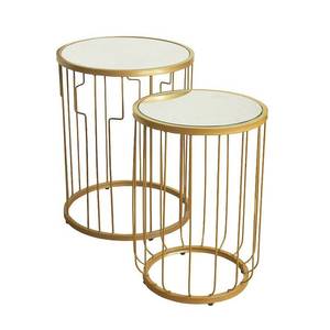 lot 4225 image: HomePop Gold Mirrored Top Nesting Table Set- Retail$128.49