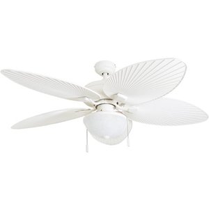 lot 4240 image: Honeywell Inland Breeze White Outdoor LED Ceiling Fan with Light, Plastic Wicker Blades - 52-inch- Retail$165.98