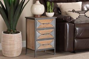 lot 4285 image: Laurel Collection AM19135-OAKGREY-NS Industrial Antique Grey Finished Metal and Whitewashed Oak Brown Finished Wood 3-Drawer
