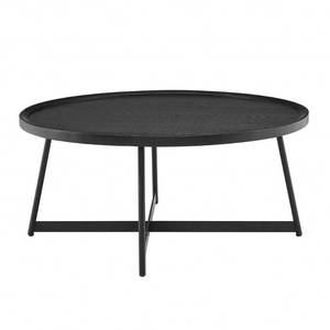lot 4373 image: HomeRoots 35.44 X 35.44 X 15.75 Round Coffee Table in Black Ash Wood and Black - 35.44 X 35.44 X 15.75- Retail$521.49