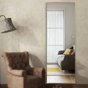 lot 4414 image: Gold Rectangular Accent Metal Frame Full Length Wall Mounted Hanging Mirror 63x18- Retail$126.49