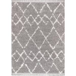 lot 4488 image: JONATHAN Y Mercer Shag Plush Tassel Moroccan Tribal Geometric Trellis GreyCream 5 ft. x 8 ft. Area Rug