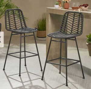 lot 4193 image: Sawtelle Outdoor Wicker Barstools (Set of 2) by Christopher Knight Home- Retail$459.99