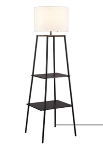 lot 4212 image: Collins 61 Dark Walnut Finish Shelf Floor Lamp with CEC Title20 Led Bulb Included- Retail$133.99