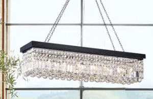 lot 4247 image: Rectangular Chandelier Kitchen Island Crystal Dining Industrial Lighting 8 Light- Retail$215.49