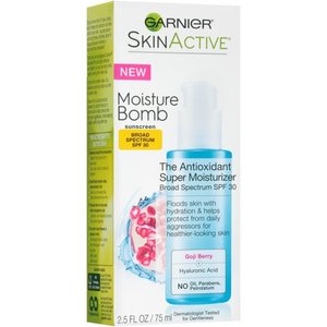 lot 87745 image: Garnier SkinActive Moisture Bomb The Antioxidant Super Moisturizer with SPF 30 2.5 fl. oz. Box