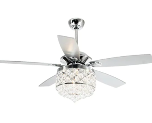 lot 4266 image: Chrome 4-Light Chandelier Crystal 5-Blade Ceiling Fan with Remote- Retail$176.49