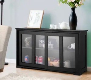 lot 4290 image: Wooden Buffet Cupboard Kitchen Storage Sideboard Sliding Door Black- Retail$179.49