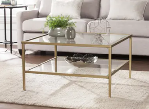 lot 4302 image: Porch & Den Lakeridge Gold Metal Glass Square Cocktail Table- Retail$140.99