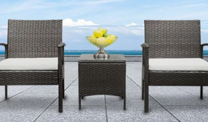 lot 4335 image: Amelia Patio Porch Furniture Bistro Set PE Rattan Wicker Chairs with Cushions by Havenside Home- Retail$169.99