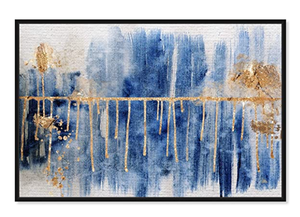 lot 4350 image: Oliver Gal Abstract Wall Art Framed Canvas Prints Pacific Ocean Night Textures - Gold, Blue- Retail$389.99