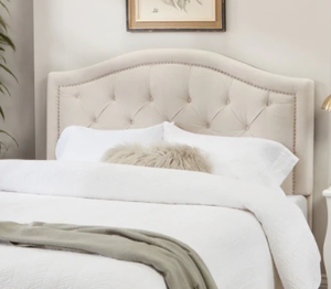 lot 4355 image: Abbyson Hillsdale Tufted Nailhead Trim Velvet Headboard King- Retail$412.49