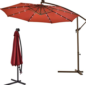 lot 4486 image: 10 FT Solar LED Patio Outdoor Umbrella, Hanging Cantilever Umbrella Offset- Retail$173.49