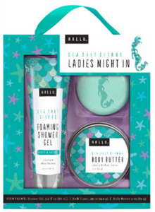 lot 87615 image: Ladies Night In Sea Salt Citrus Shower Gel Bath Fizzer Body Butter Hallu