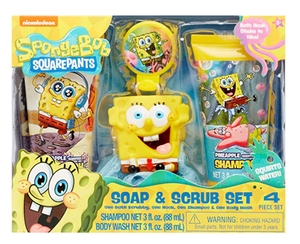lot 87622 image: NICKELODEON SPONGE BOB SQUARE PANTS 4PC SOAP & SCRUB BATH SET