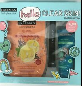 lot 87630 image: Freeman Hello Clear Skin Mask And Applicator Gift Set Clay And Anti Stress Masks