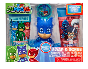 lot 87634 image: PJ MASKS 4PC SOAP & SCRUB BATH SET
