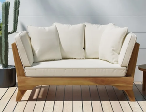 lot 4429 image: Serene Outdoor Acacia Wood Expandable Daybed with Water Resistant Cushions by Christopher Knight Home- Retail$437.49