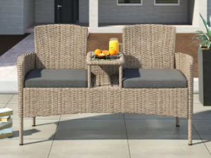 lot 4432 image: Corvus Armitage Outdoor Wicker Tete-a-Tete Bench- Retail$179.99