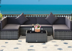 lot 4433 image: Siara 7-piece Modern Rattan Wicker Modular Sectional Patio Set by Havenside Home - Retail$679.99