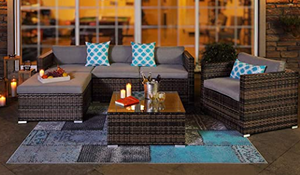 lot 4435 image: COSIEST 6-Piece Outdoor Furniture Wicker Sectional Sofa With Cushions- Retail$875.99