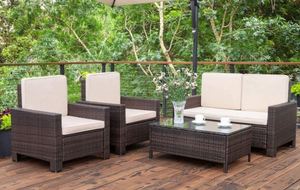 lot 4300 image: 4 Pieces Patio Furniture Sets Rattan Chair Wicker Conversation Sofa Set Outdoor Indoor Backyard Garden Poolside Use Furniture- Retail$447.49
