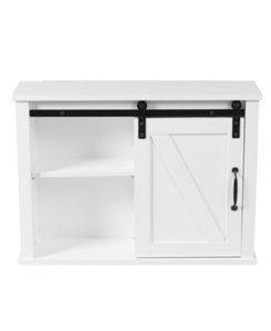 lot 14871 image: Farmhouse White MDF Bathroom Wall Cabinet- Retail$91.49