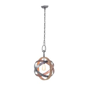 lot 14889 image: Farmhouse 58 Inch Wood and Iron Chained Sphere Pendant by Studio 350- Retail$82.49