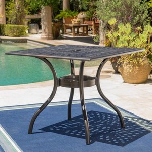 lot 14893 image: Austin Outdoor Cast Aluminum Square Dining Table with Umbrella Hole by Christopher Knight Home- Retail$239.49