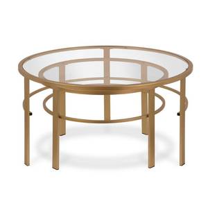 lot 14899 image: Gaia Round Nesting Coffee Tables in Gold Metal and Tempered Glass - 2 Pc Set