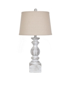 lot 14912 image: Sandhurst White 25-inch Resin Tapered Drum Table Lamp 1 only