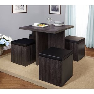 lot 14928 image: Simple Living 5 piece Baxter Dining Set with Storage Ottomans- Retail$286.49