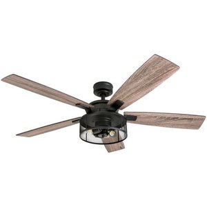lot 14945 image: Honeywell Carnegie Black Mesh LED Ceiling Fan with Remote- Retail$139.97