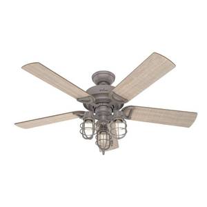 lot 14953 image: Hunter 52 Starklake Outdoor Ceiling Fan with LED Light Kit and Pull Chain, Damp Rated - Quartz Grey- Retail$229.99